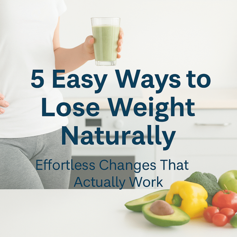 5 Easy Ways to Lose Weight Naturally – Effortless Weight Loss Changes visual graphic featuring healthy lifestyle background.