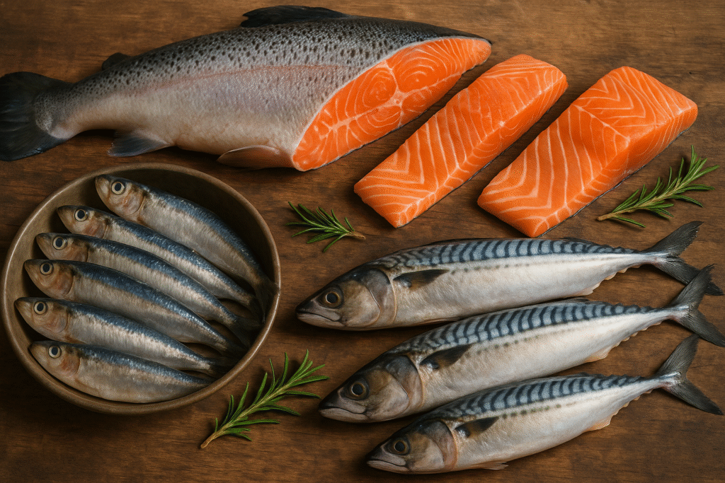 Wild-Caught Fatty Fish (Salmon, Sardines, Mackerel). Foods for gut repair