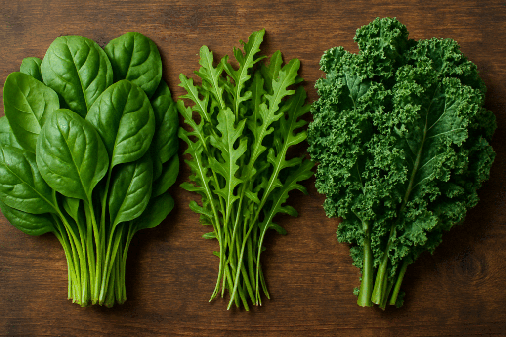  Leafy Greens (Spinach, Arugula, Kale) Foods for gut repair