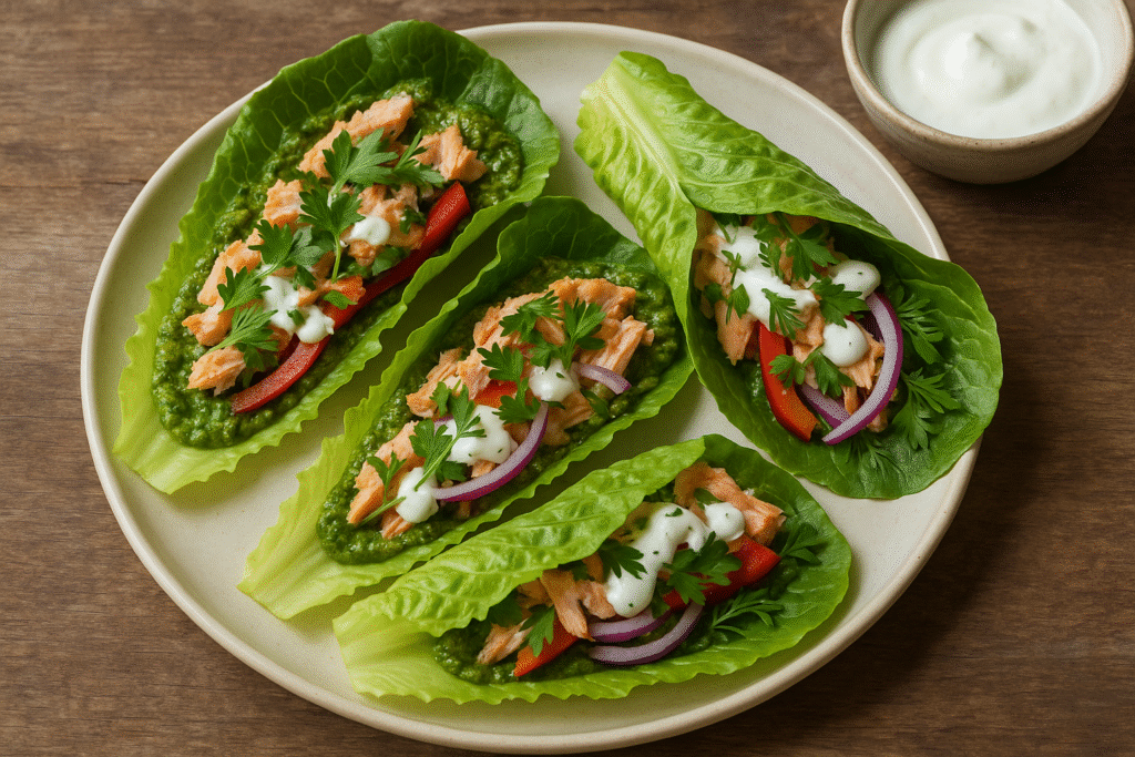 Gut-Friendly Salmon Lettuce Wraps. healthy 30-minute meals