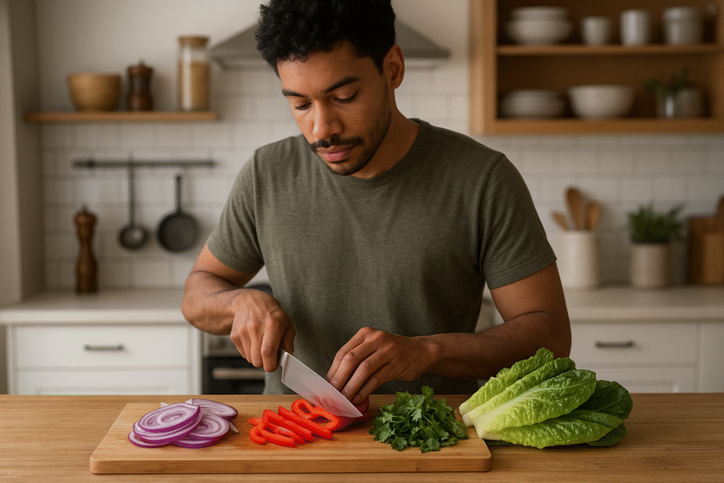 Prep the fresh ingredients. Gut-Friendly Salmon Lettuce Wraps