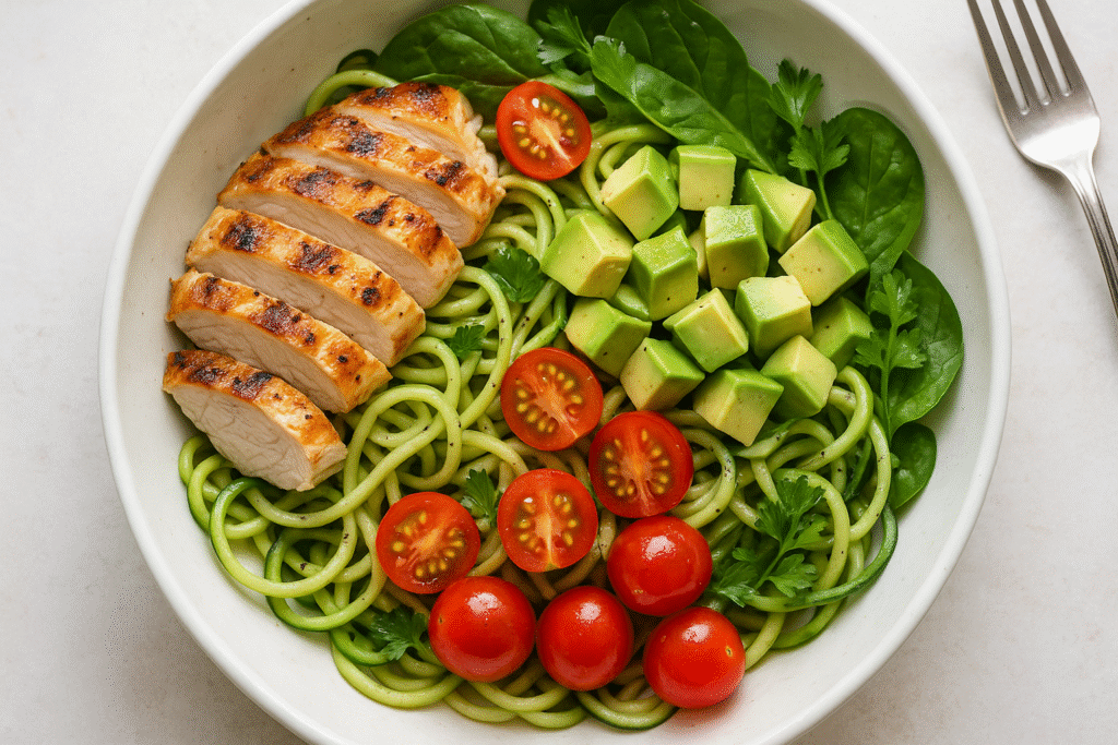 Chicken & Avocado Zoodle Salad. healthy 30-minute meals