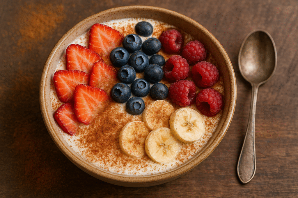 Kefir Fruit Bowl with Cinnamon. Gut healing snacks