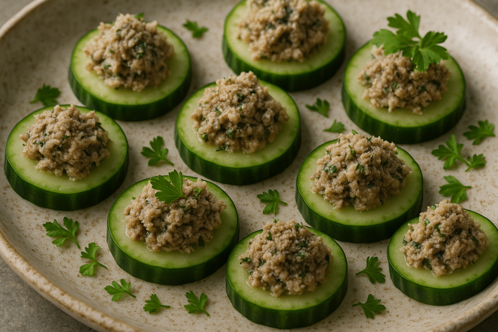 Sardines on Cucumber Rounds. Gut healing snacks
