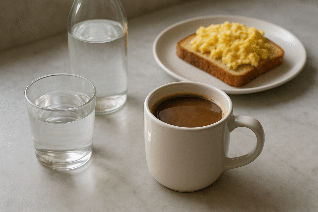 Delay Coffee Until After Water (and Food if Needed) morning habits for bloating